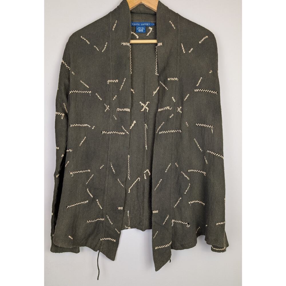 Vintage Ralph Lauren Southwestern Stitch Cotton Linen Cardigan Sweater L